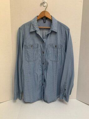 Chaps Womans Size XL Long Sleeve Blue Striped Shirt Blouse